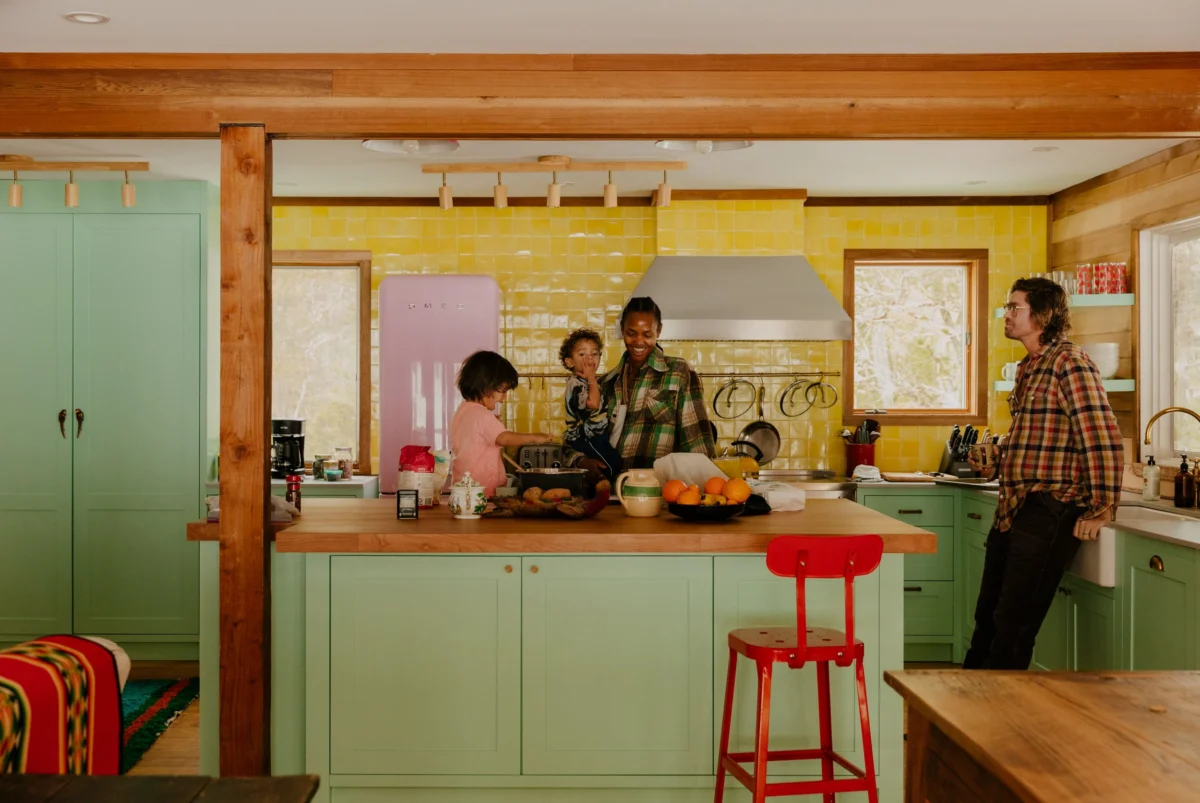 Yellow Tile, Green Cabinets, and a Pink Fridge Set the Tone for Megan O’Neill’s Woodstock, New York, Home